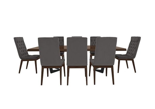 Palazzo 200cm Extending Dining Table in Dark Walnut with 8 Capitonne Buttoned Chairs  Aquos Dark Grey | Bed Sava
