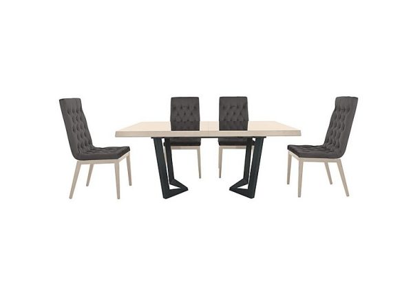Palazzo 160cm Extending Dining Table in Sand Birch with 4 Capitonne Buttoned Chairs  Aquos Dark Grey | Bed Sava