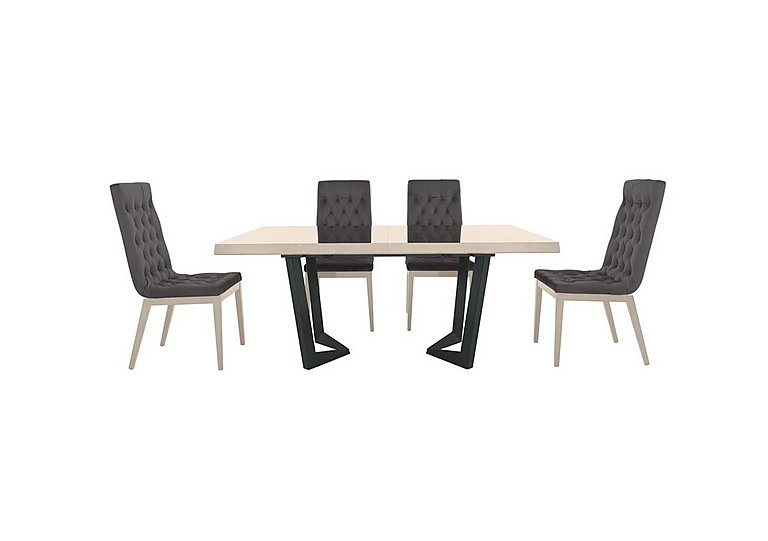 Palazzo 160cm Extending Dining Table in Sand Birch with 4 Capitonne Buttoned Chairs - Aquos Dark Grey