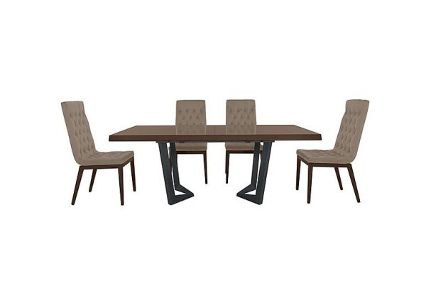 Palazzo 200cm Extending Dining Table in Dark Walnut with 4 Capitonne Buttoned Chairs  Aquos Taupe | Bed Sava