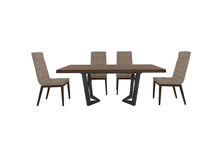 Palazzo 200cm Extending Dining Table in Dark Walnut with 4 Capitonne Buttoned Chairs - Aquos Taupe