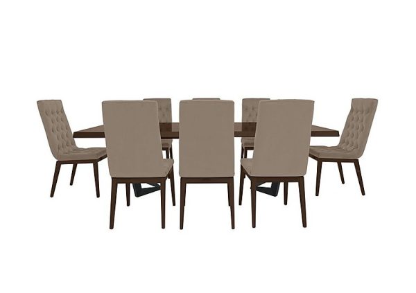 Palazzo 200cm Extending Dining Table in Dark Walnut with 8 Capitonne Buttoned Chairs  Aquos Taupe | Bed Sava