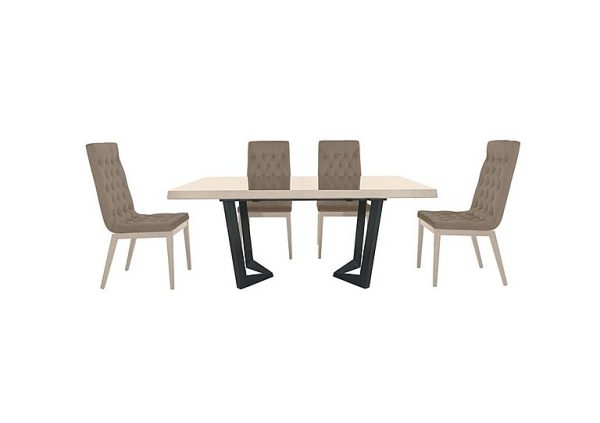 Palazzo 160cm Extending Dining Table in Sand Birch with 4 Capitonne Buttoned Chairs  Aquos Taupe | Bed Sava