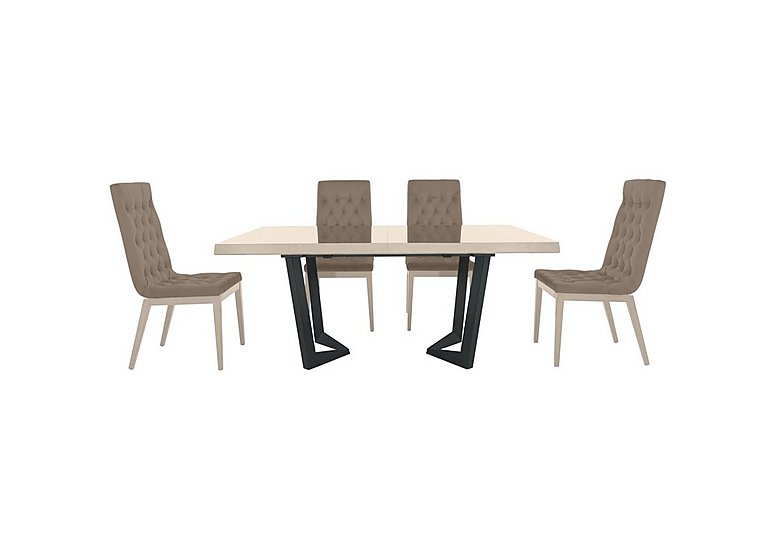 Palazzo 160cm Extending Dining Table in Sand Birch with 4 Capitonne Buttoned Chairs - Aquos Taupe