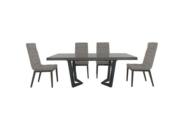 Palazzo 200cm Extending Dining Table in Silver Birch with 4 Capitonne Buttoned Chairs  Scarlet Silver | Bed Sava