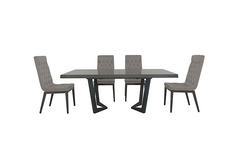 Palazzo 200cm Extending Dining Table in Silver Birch with 4 Capitonne Buttoned Chairs - Scarlet Silver