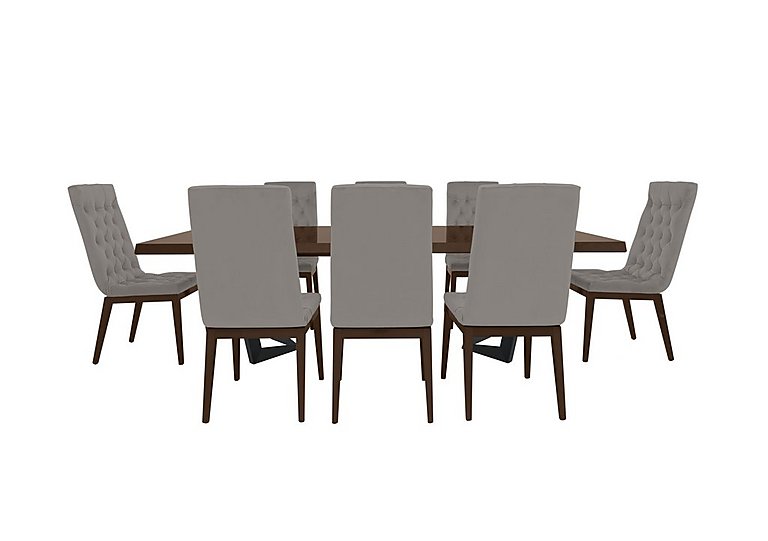 Palazzo 200cm Extending Dining Table in Dark Walnut with 8 Capitonne Buttoned Chairs - Scarlet Silver