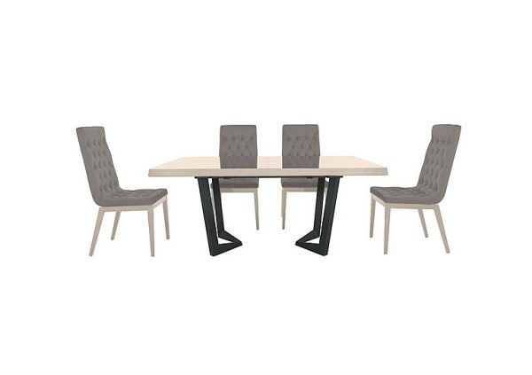 Palazzo 160cm Extending Dining Table in Sand Birch with 4 Capitonne Buttoned Chairs  Scarlet Silver | Bed Sava