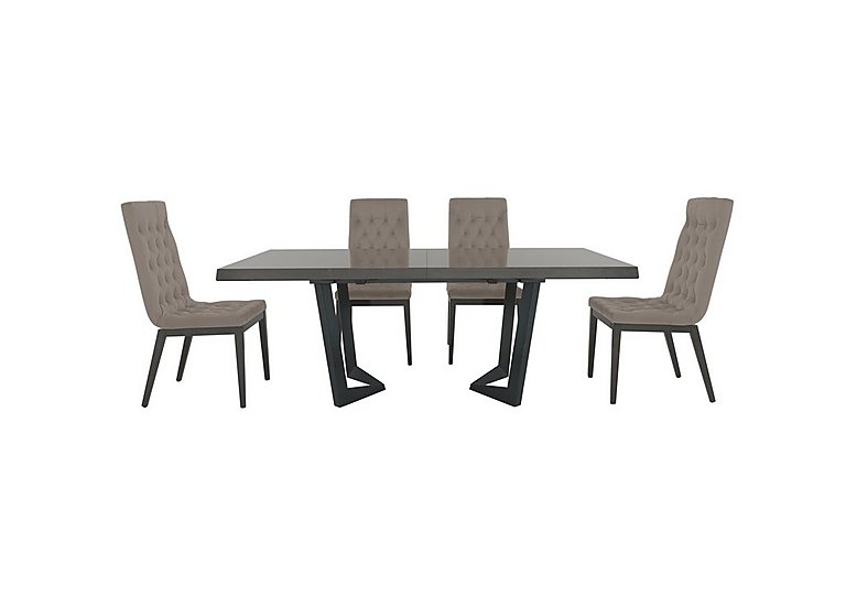 Palazzo 200cm Extending Dining Table in Silver Birch with 4 Capitonne Buttoned Chairs - Scarlet Taupe