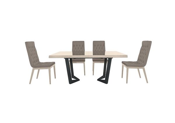 Palazzo 160cm Extending Dining Table in Sand Birch with 4 Capitonne Buttoned Chairs  Scarlet Taupe | Bed Sava