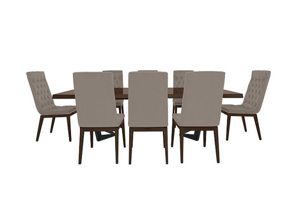 Palazzo 200cm Extending Dining Table in Dark Walnut with 8 Capitonne Buttoned Chairs  Scarlet Taupe | Bed Sava