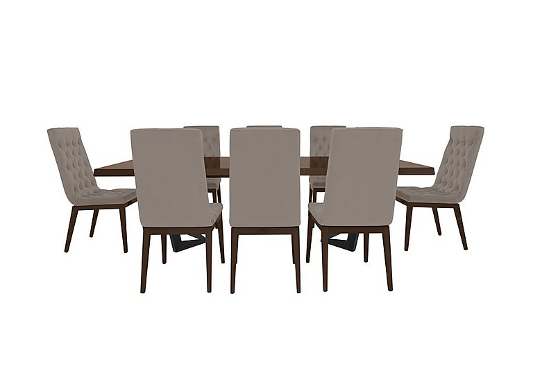 Palazzo 200cm Extending Dining Table in Dark Walnut with 8 Capitonne Buttoned Chairs - Scarlet Taupe