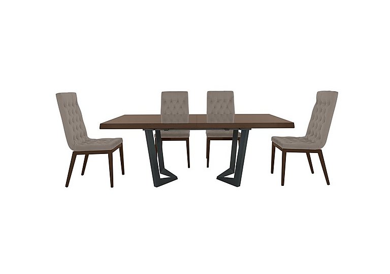 Palazzo 200cm Extending Dining Table in Dark Walnut with 4 Capitonne Buttoned Chairs - Scarlet Taupe