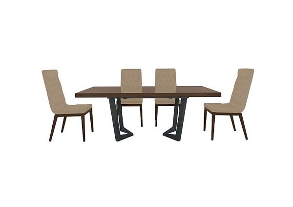 Palazzo 200cm Extending Dining Table in Dark Walnut with 4 Capitonne Buttoned Chairs  Scarlet Dark Grey | Bed Sava