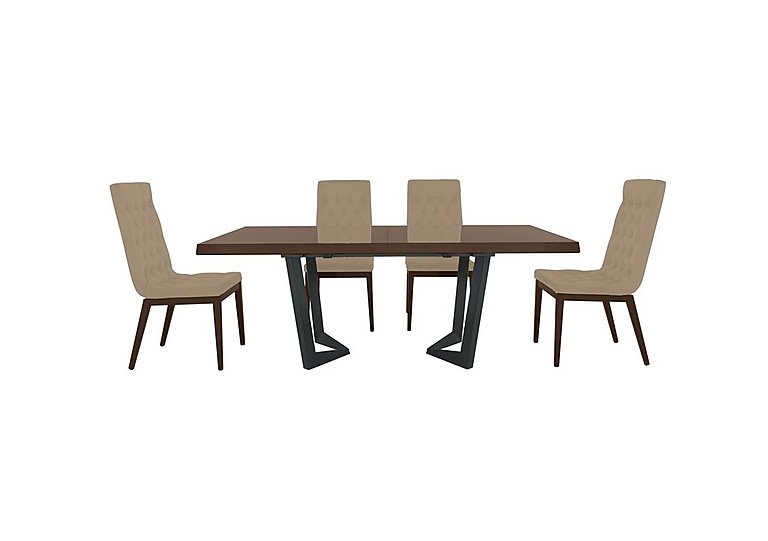 Palazzo 200cm Extending Dining Table in Dark Walnut with 4 Capitonne Buttoned Chairs - Scarlet Dark Grey