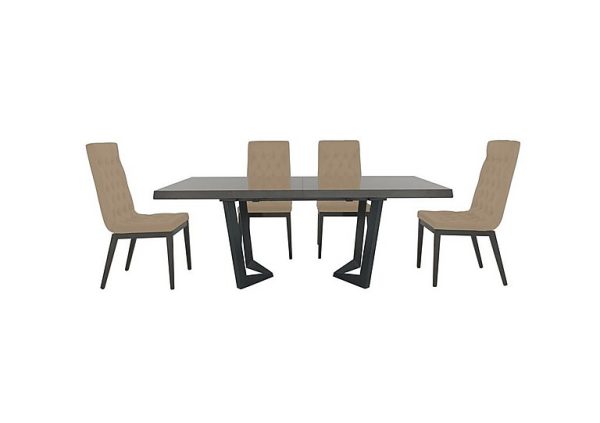 Palazzo 200cm Extending Dining Table in Silver Birch with 4 Capitonne Buttoned Chairs  Scarlet Dark Grey | Bed Sava
