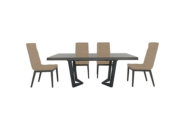 Palazzo 200cm Extending Dining Table in Silver Birch with 4 Capitonne Buttoned Chairs - Scarlet Dark Grey
