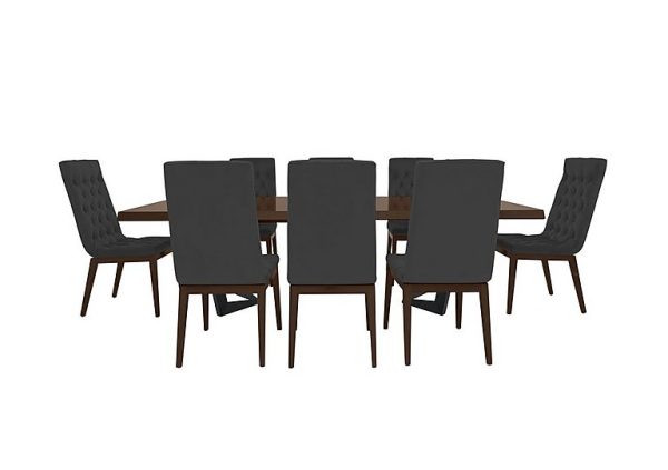 Palazzo 200cm Extending Dining Table in Dark Walnut with 8 Capitonne Buttoned Chairs  Scarlet Dark Grey | Bed Sava