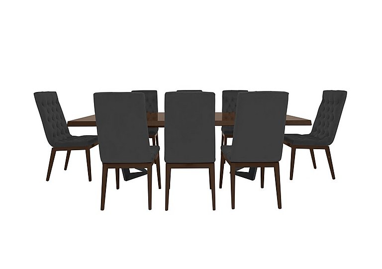 Palazzo 200cm Extending Dining Table in Dark Walnut with 8 Capitonne Buttoned Chairs - Scarlet Dark Grey