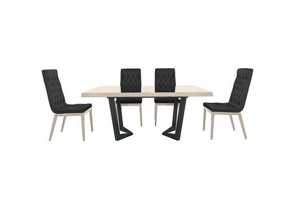 Palazzo 160cm Extending Dining Table in Sand Birch with 4 Capitonne Buttoned Chairs  Scarlet Dark Grey | Bed Sava
