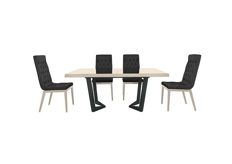 Palazzo 160cm Extending Dining Table in Sand Birch with 4 Capitonne Buttoned Chairs - Scarlet Dark Grey