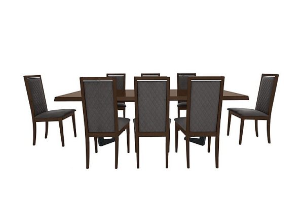 Palazzo 160cm Extending Dining Table in Dark Walnut with 8 Rombi Chairs  Aquos Dark Grey | Bed Sava