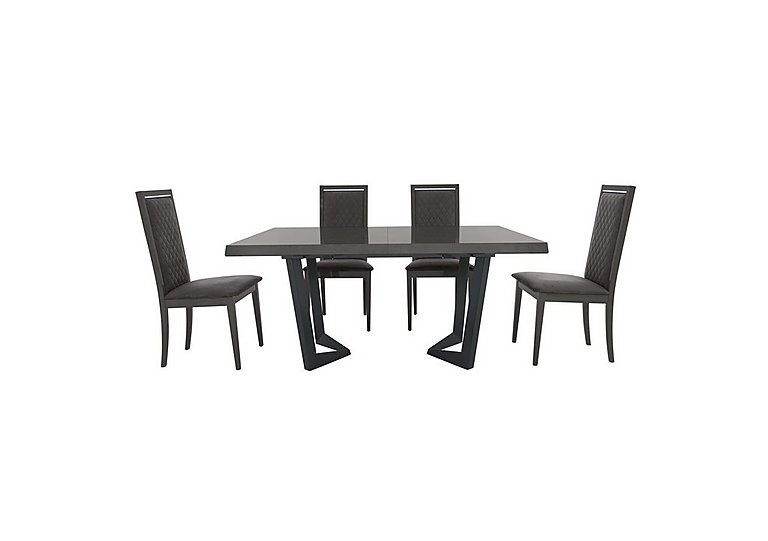 Palazzo 160cm Extending Dining Table in Silver Birch with 4 Rombi Chairs - Aquos Dark Grey