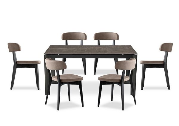 Connubia  Rosa 130cm Small Extending Dining Table with Bronze Ceramic Top and Graphite Wooden Legs and 6 Siren Chairs  Desert | Bed Sava