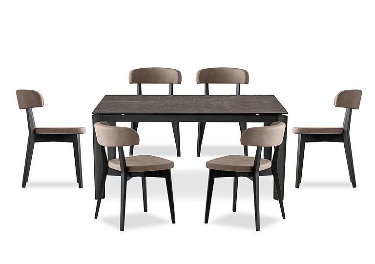 Connubia  Rosa 130cm Small Extending Dining Table with Bronze Ceramic Top and Graphite Wooden Legs and 6 Siren Chairs  Desert | Bed Sava