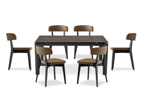 Connubia  Rosa 130cm Small Extending Dining Table with Bronze Ceramic Top and Graphite Wooden Legs and 6 Siren Chairs  Tobacco | Bed Sava