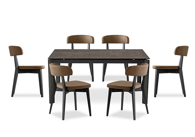 Connubia  Rosa 130cm Small Extending Dining Table with Bronze Ceramic Top and Graphite Wooden Legs and 6 Siren Chairs  Tobacco | Bed Sava