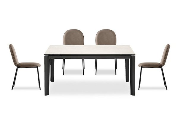 Connubia  Rosa 160cm Medium Extending Dining Table with Salt White Ceramic Top and Black Metal Legs and 4 Riley Chairs  Desert | Bed Sava