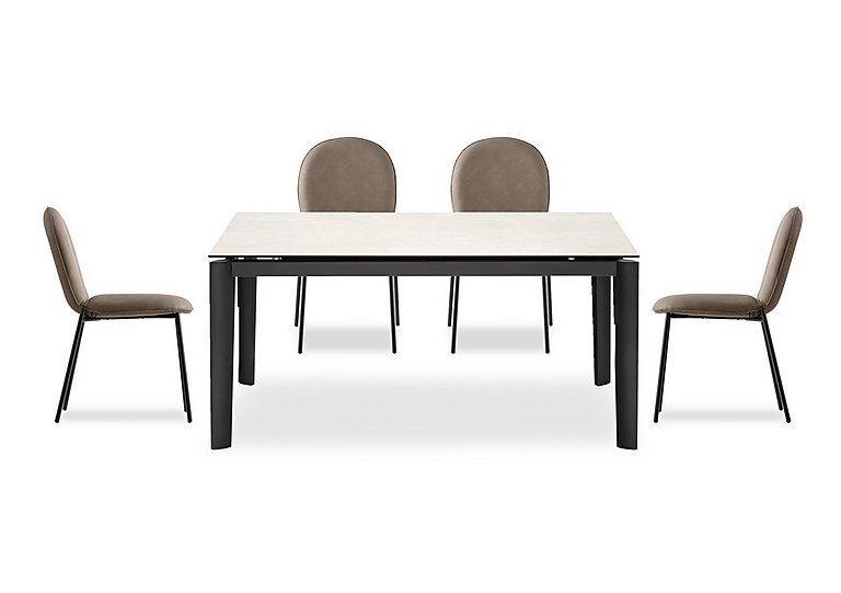 Connubia  Rosa 160cm Medium Extending Dining Table with Salt White Ceramic Top and Black Metal Legs and 4 Riley Chairs  Desert | Bed Sava
