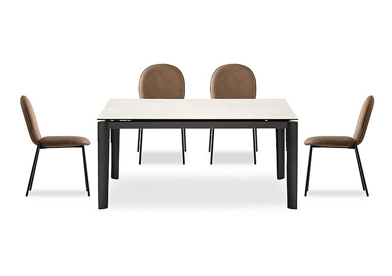 Connubia  Rosa 160cm Medium Extending Dining Table with Salt White Ceramic Top and Black Metal Legs and 4 Riley Chairs  Tobacco | Bed Sava