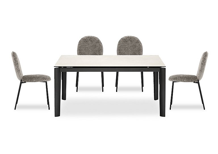 Connubia  Rosa 160cm Medium Extending Dining Table with Salt White Ceramic Top and Black Metal Legs and 4 Riley Chairs | Bed Sava