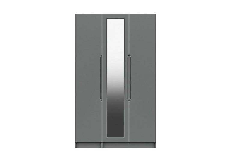London Bedrooms  St Pancras 3 Door Tall Wardrobe with Mirror  Dust Grey Gloss | Bed Sava