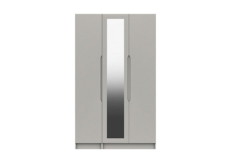 London Bedrooms  St Pancras 3 Door Tall Wardrobe with Mirror  Light Grey | Bed Sava