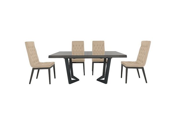 Palazzo 160cm Extending Dining Table in Silver Birch with 4 Capitonne Buttoned Chairs  Aquos Cream | Bed Sava