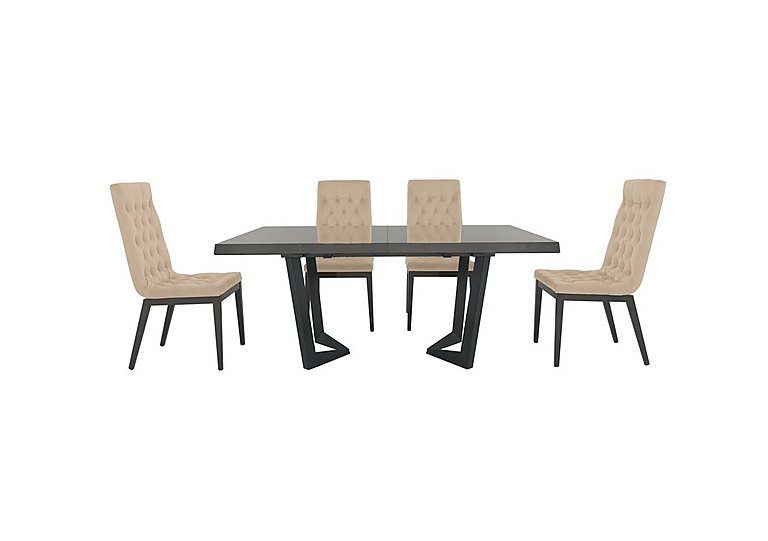 Palazzo 160cm Extending Dining Table in Silver Birch with 4 Capitonne Buttoned Chairs - Aquos Cream