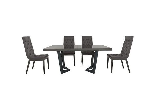 Palazzo 160cm Extending Dining Table in Silver Birch with 4 Capitonne Buttoned Chairs  Aquos Dark Grey | Bed Sava