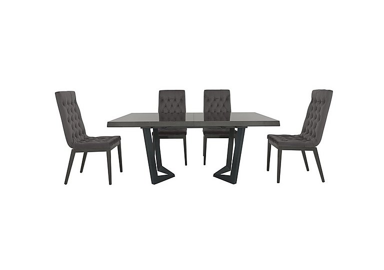 Palazzo 160cm Extending Dining Table in Silver Birch with 4 Capitonne Buttoned Chairs - Aquos Dark Grey