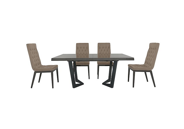 Palazzo 160cm Extending Dining Table in Silver Birch with 4 Capitonne Buttoned Chairs - Aquos Taupe