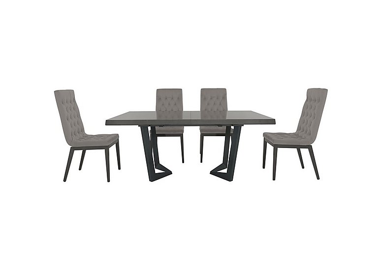 Palazzo 160cm Extending Dining Table in Silver Birch with 4 Capitonne Buttoned Chairs - Scarlet Silver