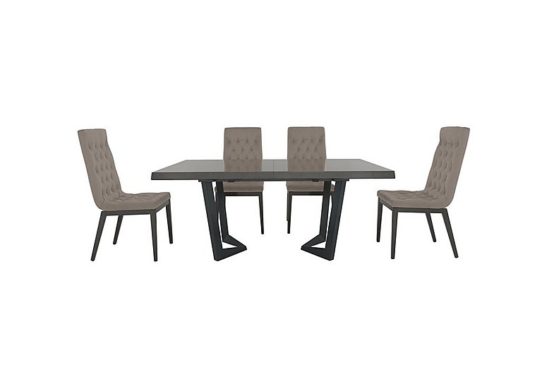Palazzo 160cm Extending Dining Table in Silver Birch with 4 Capitonne Buttoned Chairs - Scarlet Taupe