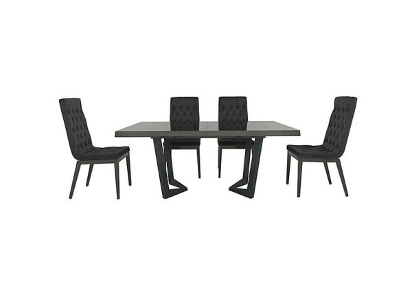 Palazzo 160cm Extending Dining Table in Silver Birch with 4 Capitonne Buttoned Chairs  Scarlet Dark Grey | Bed Sava