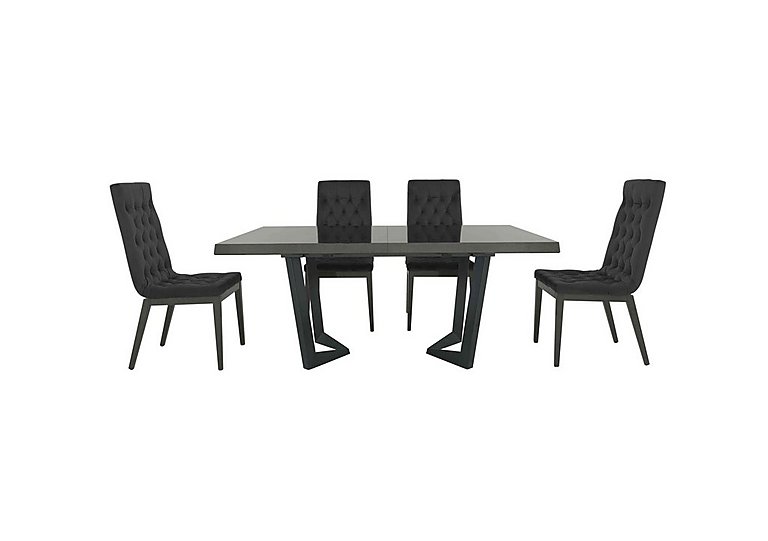 Palazzo 160cm Extending Dining Table in Silver Birch with 4 Capitonne Buttoned Chairs - Scarlet Dark Grey