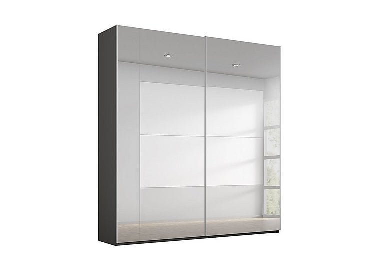 Rauch  Rio 181cm 2 Door Sliding Wardrobe with Basic Interior Fittings Package  Graphite CarcGrey Mirror | Bed Sava