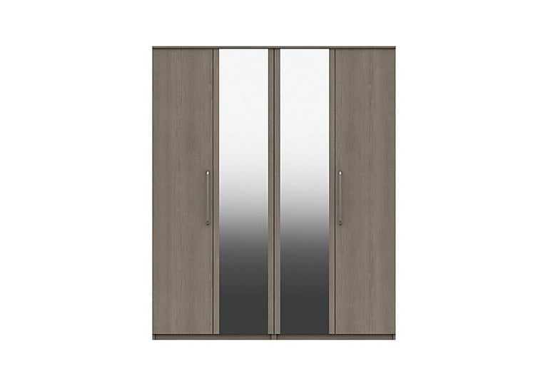 London Bedroomsfriars 4 Door Wardrobe with 2 Mirrors  Beige Grey Oak | Bed Sava