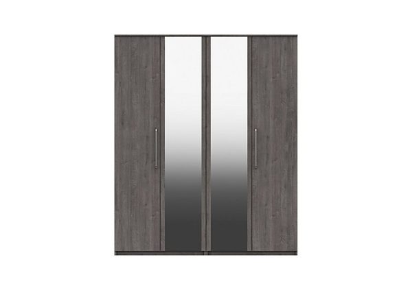London Bedroomsfriars 4 Door Wardrobe with 2 Mirrors  Dark Grey Oak | Bed Sava