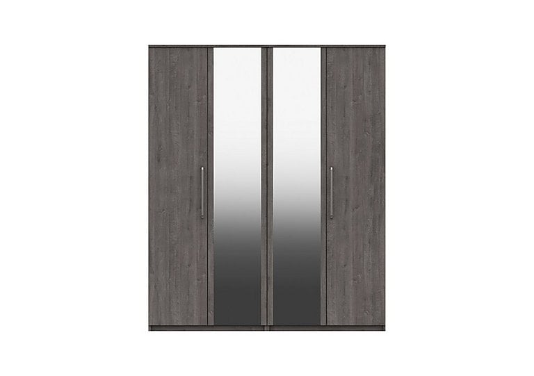 London Bedroomsfriars 4 Door Wardrobe with 2 Mirrors  Dark Grey Oak | Bed Sava